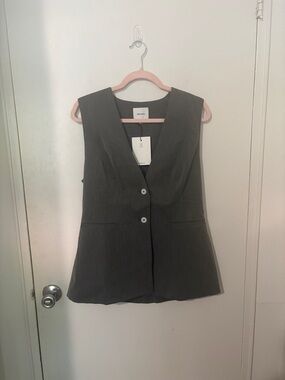 Reformation Gray Pinstripe Sleeveless Blazer Vest & Slacks Set